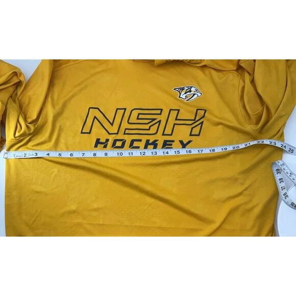 Men's Fanatics Gold Nashville Predators Authentic Pro Rink Pullover Hoodie - Picture 7 of 10